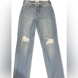 True Craft Light Blue Distressed Straight Leg Jeans